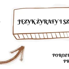 Głowa żyrafy z sercem i strzałką. Napis: "Język żyrafy i szakala. Porozumienie bez przemocy".