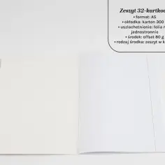 Idealny zeszyt do wosu: 32 kartki, format A5, w kratkę, z matową folią na okładce.