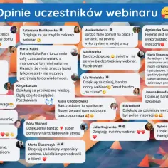 Opinie uczestników webinaru: "przebodźcowane" nie jest tematem, ale wiele osób chwali treści i inspiracje.