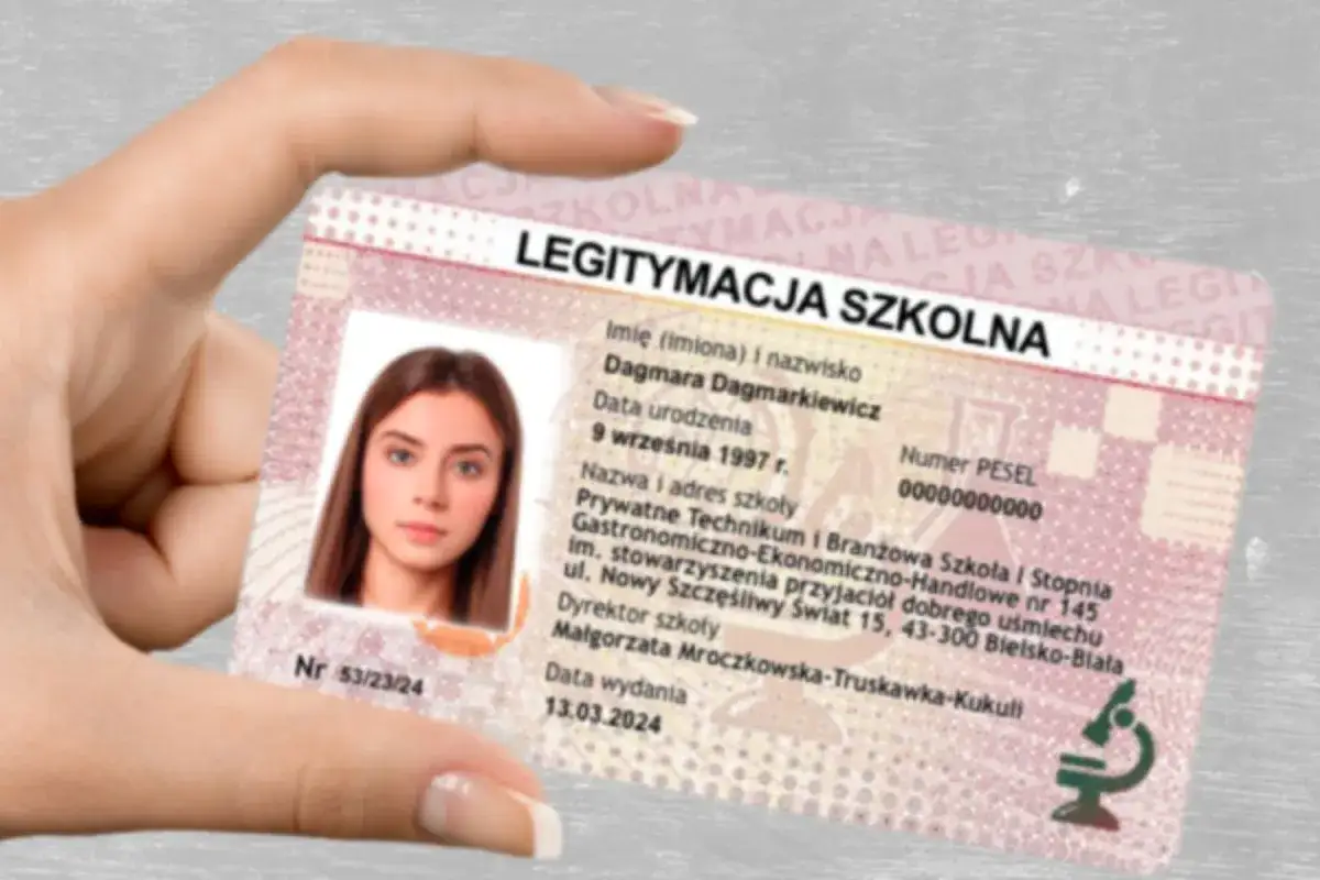 Legitymacja szkolna Dagmara Dagmarkiewicz. Numer legitymacji szkolnej to 53/23/24.